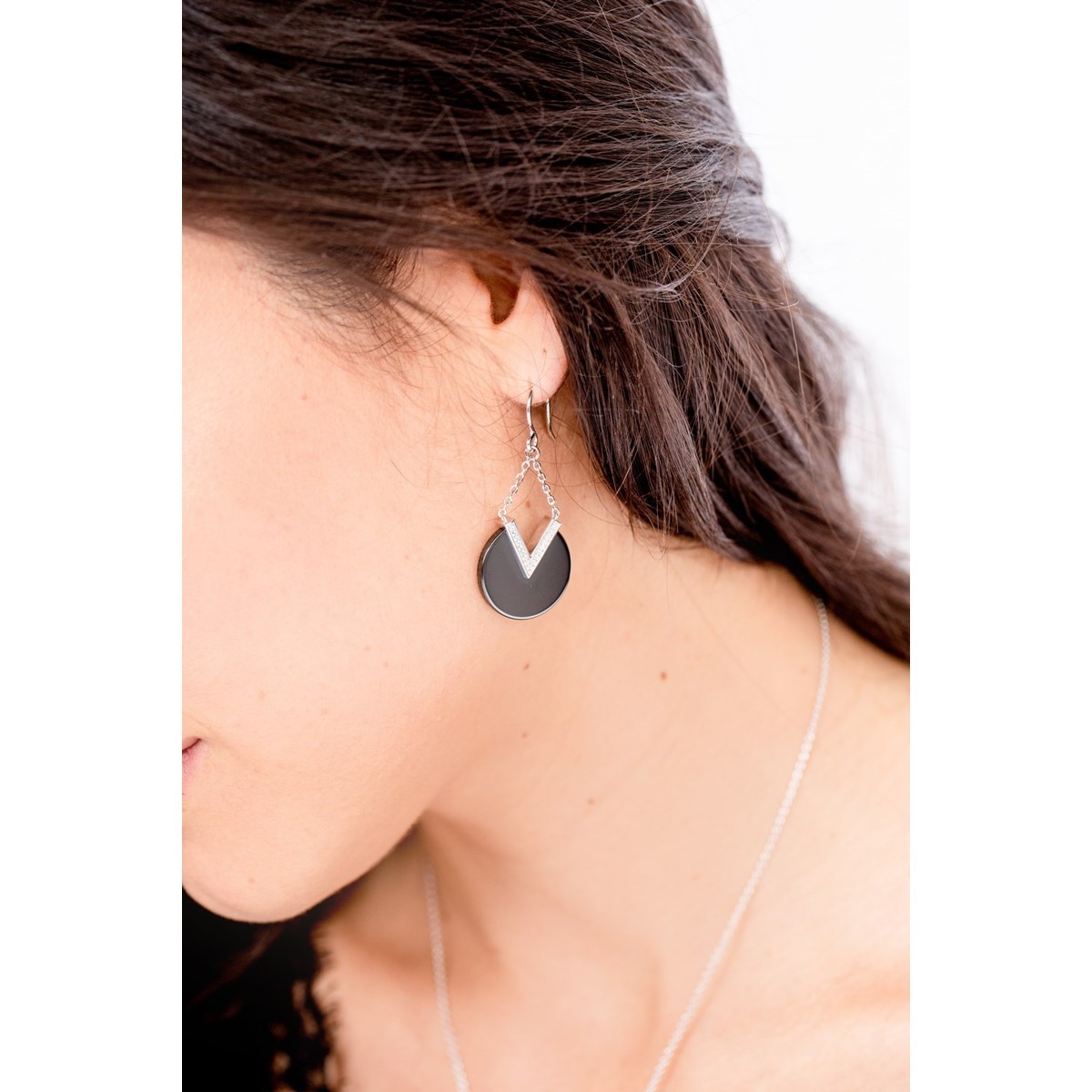 Boucles d'oreilles pendantes en Argent 925 millièmes et céramique - blanc brillant - vue 2