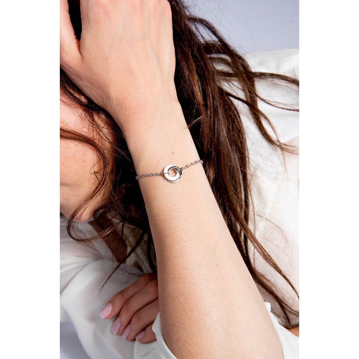 Bracelet souple mono-motif en Acier 316L et céramique - blanc brillant - vue 3