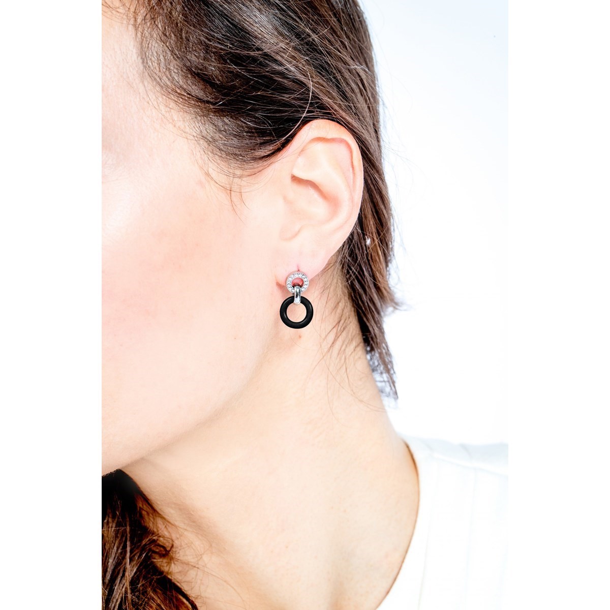 Boucles d'oreilles pendantes en Acier 316L et céramique - blanc brillant - vue 2