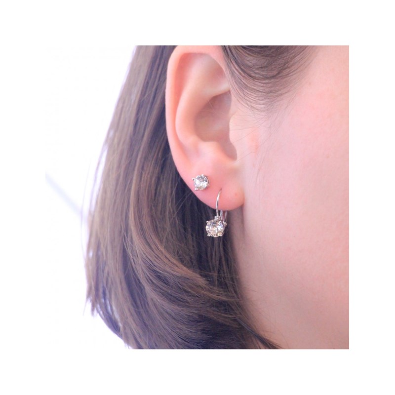 Boucles d'oreilles Mary - Argenté et Cristal - vue 2