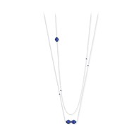Collier argent sautoir rhodie muliti solitaires bleu sertis