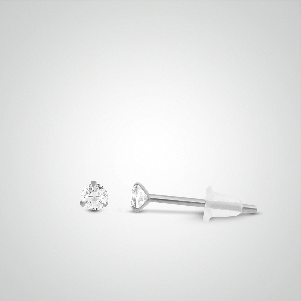 Boucle d'oreille en or blanc avec zircon blanc de 3mm (vendue à l'unité/non à la paire)