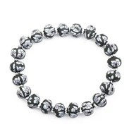 Bracelet élastique perles fleurs noires et perle cristal