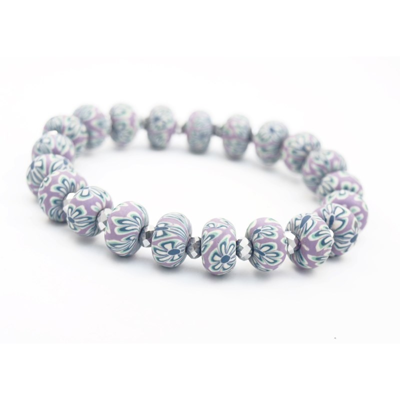 Bracelet élastique perles violettes fimo - vue 2
