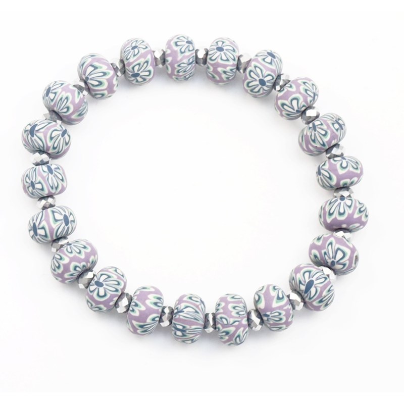 Bracelet élastique perles violettes fimo - vue 3