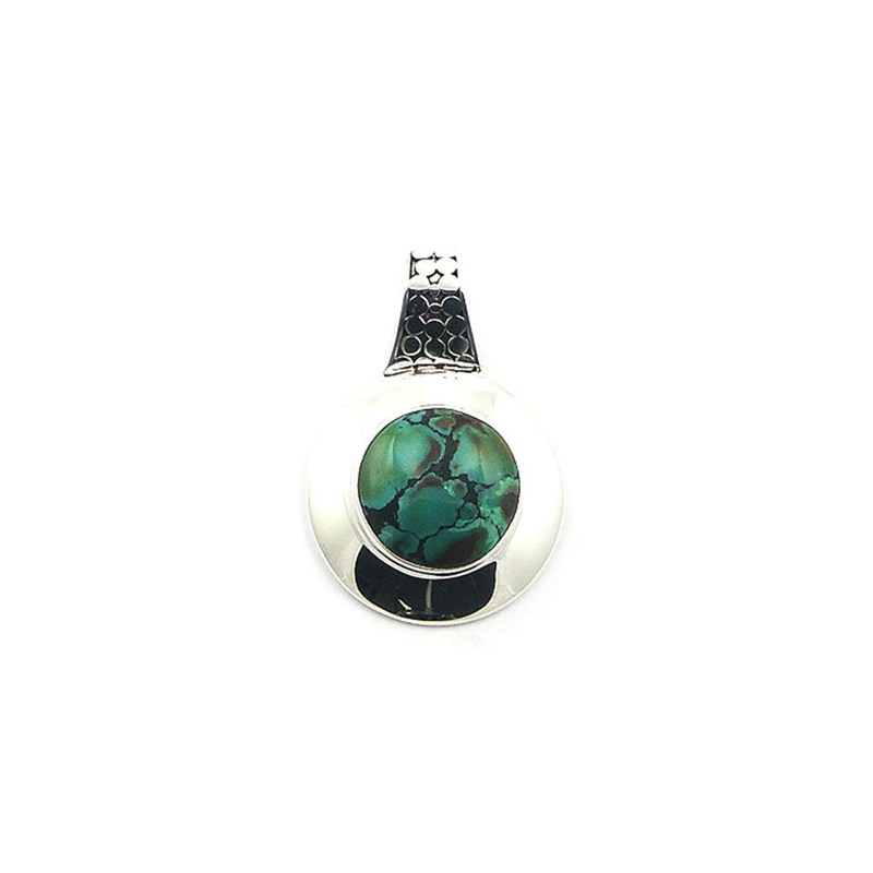 Pendentif rond argent turquoise