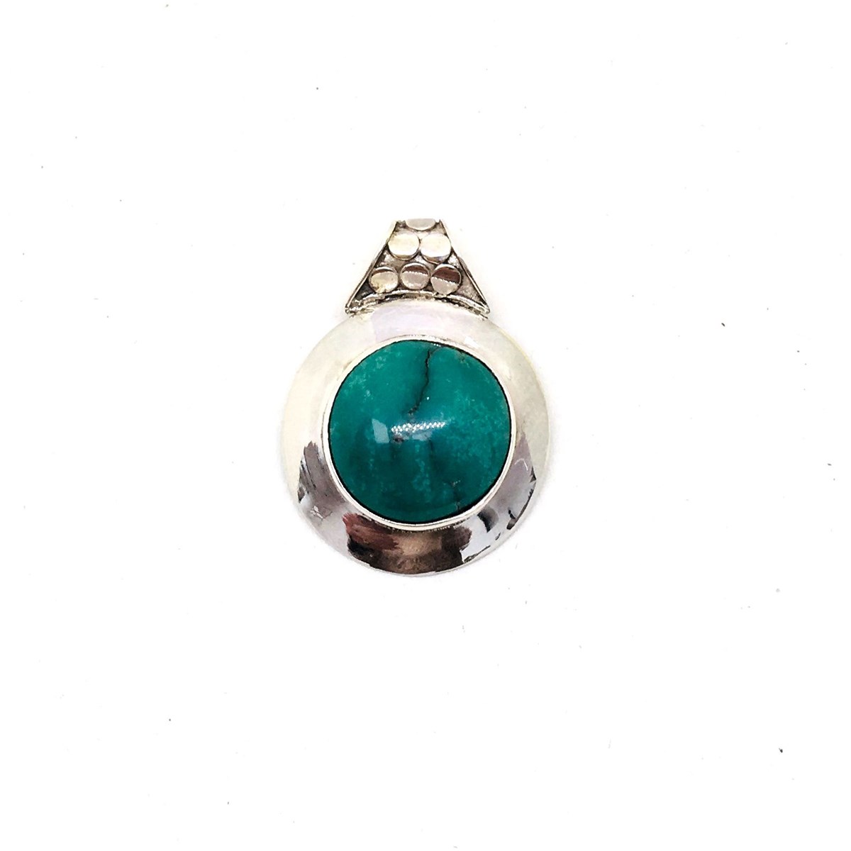 Pendentif rond argent turquoise - vue 2