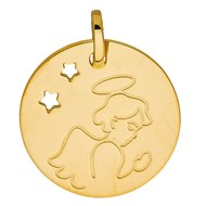 Médaille Brillaxis Ange étoiles or 9 carats 15mm