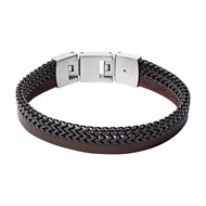 Bracelet Fossil Cuir et Acier Noir