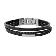 Bracelet homme Fossil triple rang cuir noir