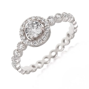 Bague argent rhodié avec pierre de cubic zirconia centrale entouré de petits zircons