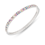 Bracelet Jonc Argent rhodié avec pierres préciseuses d'imitation 55MM