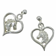 Boucles d'oreilles coeur et tête de cheval - Argent massif
