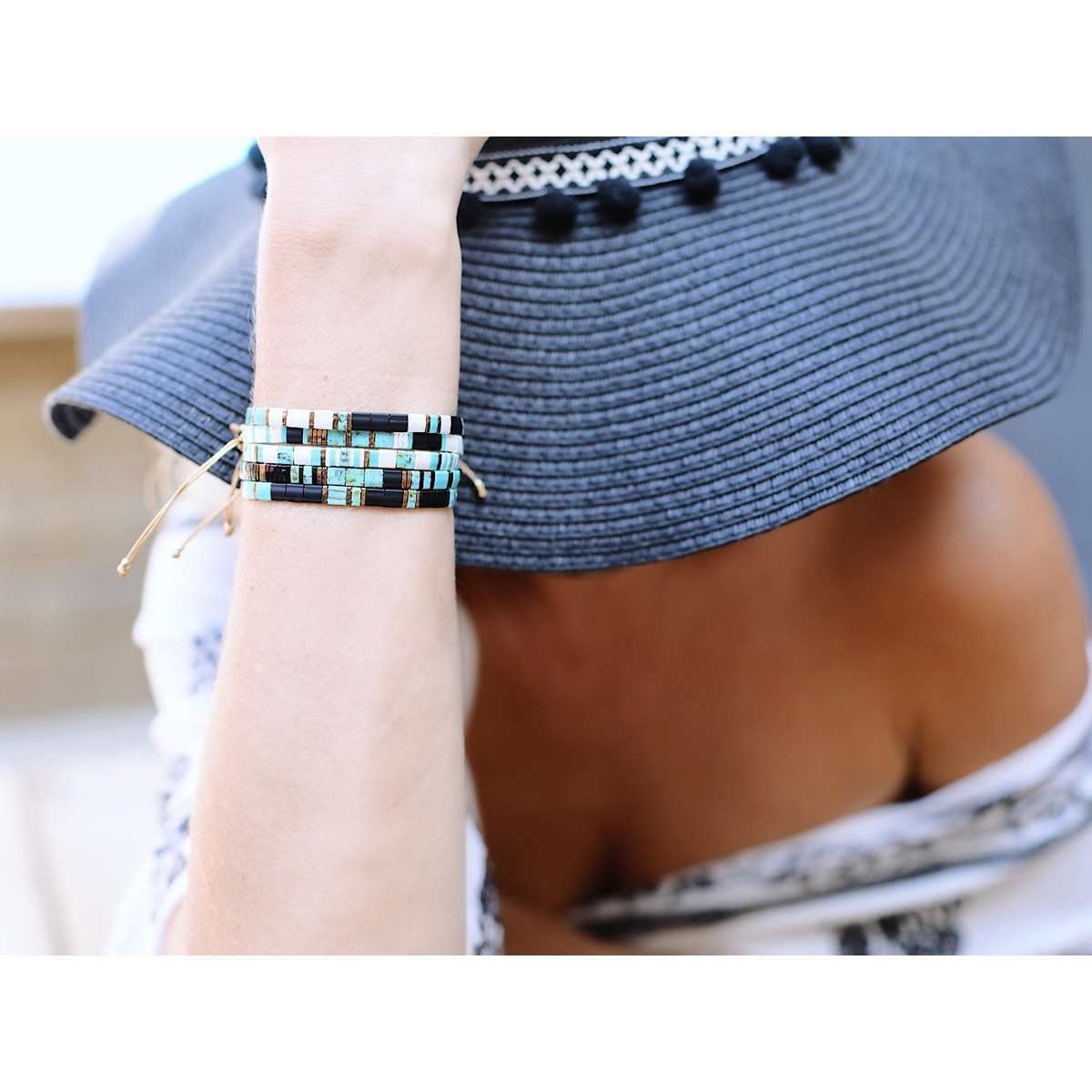 Bracelet Claire BERTEAU Aqua Perles plates en verre 4 - vue 5