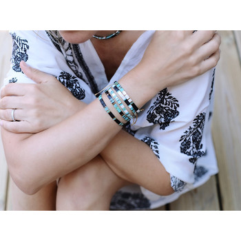 5-turn bracelet Claire BERTEAU Aqua Flat glass beads