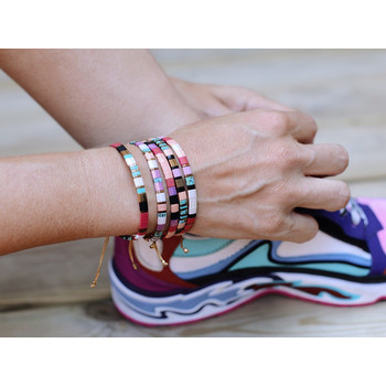 Claire BERTEAU Kleurrijke armband Platte glazen kralen 5