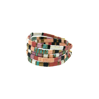 Claire BERTEAU Kleurrijke 5-draai armband Platte glazen kralen