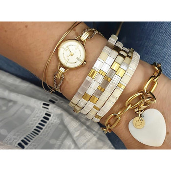 Bracelet 5 tours Claire BERTEAU White Perles plates en verre