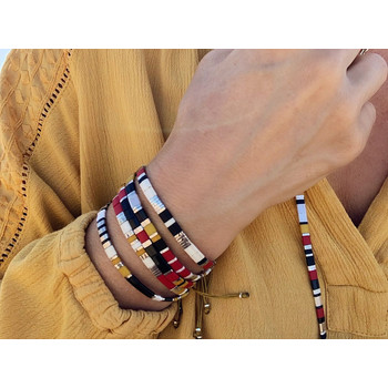 Bracelet 5 tours Claire BERTEAU Gapo Perles plates en verre