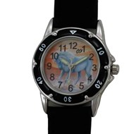 Petite montre cheval blanc, bracelet noir