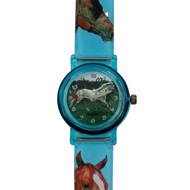 Montre trotteuse bleue coeur et cheval au galop