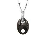Collier femme pendentif grain de café céramique oxyde de zirconium Argent 925 Rhodié