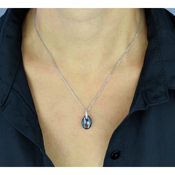 Collier grain de café céramique oxyde de zirconium Argent 925 Rhodié