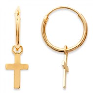 Boucles d'oreilles enfant créole croix pendante Plaqué or 750 3 microns