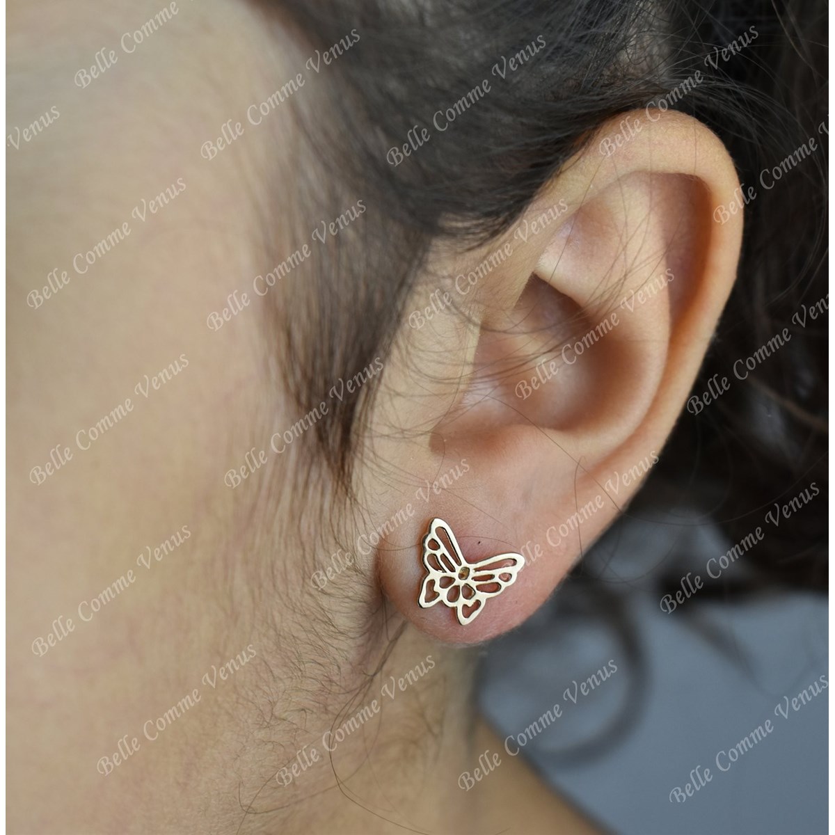 Boucles d'oreilles papillon ajouré Plaqué OR 750 3 microns - vue 2