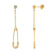 Paire boucles d'oreilles épingle suspendue chaine acier doré