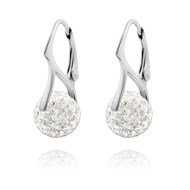 Boucles d'oreilles en argent 925 rhodié avec boule de crystal Swarovski blanc