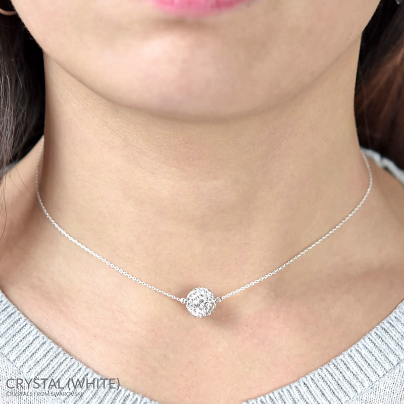 Collier Ras Du Cou En Argent 925 Rhodie Orne De Cristaux Swarovski Avec Boule Crystal Rose Femme Collier Maty