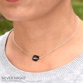 Collier ras du cou en argent 925 rhodié avec crystal noir