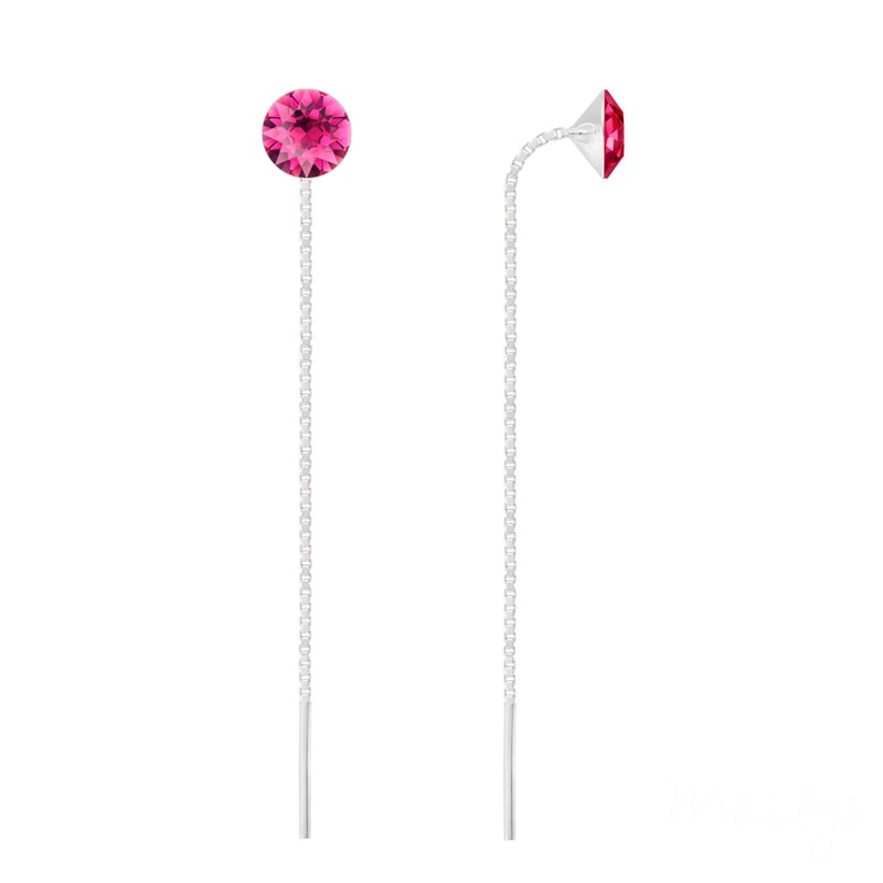 Boucles d'oreilles pendantes en argent 925 rhodié avec perle de crystal rose