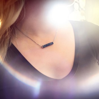 Necklace adorned with Swarovski crystals and crystal Bleu stone in white gold and rhodium plating