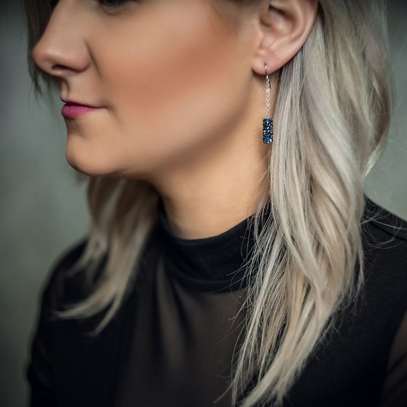 Boucles d'oreilles cristal Swarovski Blanc et doré en plaqué Or Blanc et rhodié - vue V2