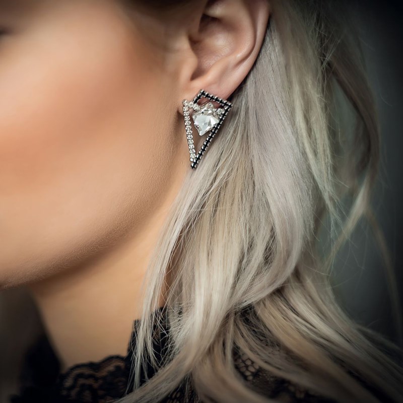 Boucles d'oreilles cristal Swarovski Blanc en plaqué Or Blanc et rhodié - vue 2