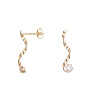 Boucles d'Oreilles Pendantes et Torsadées Or Jaune et Zirconiums - Femme