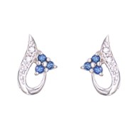 Boucles d'Oreilles Or Blanc - Saphirs Bleus et Zirconiums - Femme