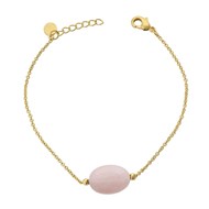 Bracelet femme pierre naturelle Quartz rose ovale Plaqué OR 750 3 microns