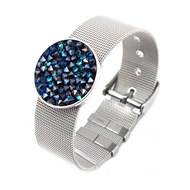 Bracelet réglable en acier argenté ornée de cristaux Swarovski avec pierre Crystal bleu