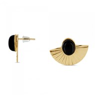 Boucles d'oreilles Théma Capsule Plaqué or 18 carats  Éventail Onyx