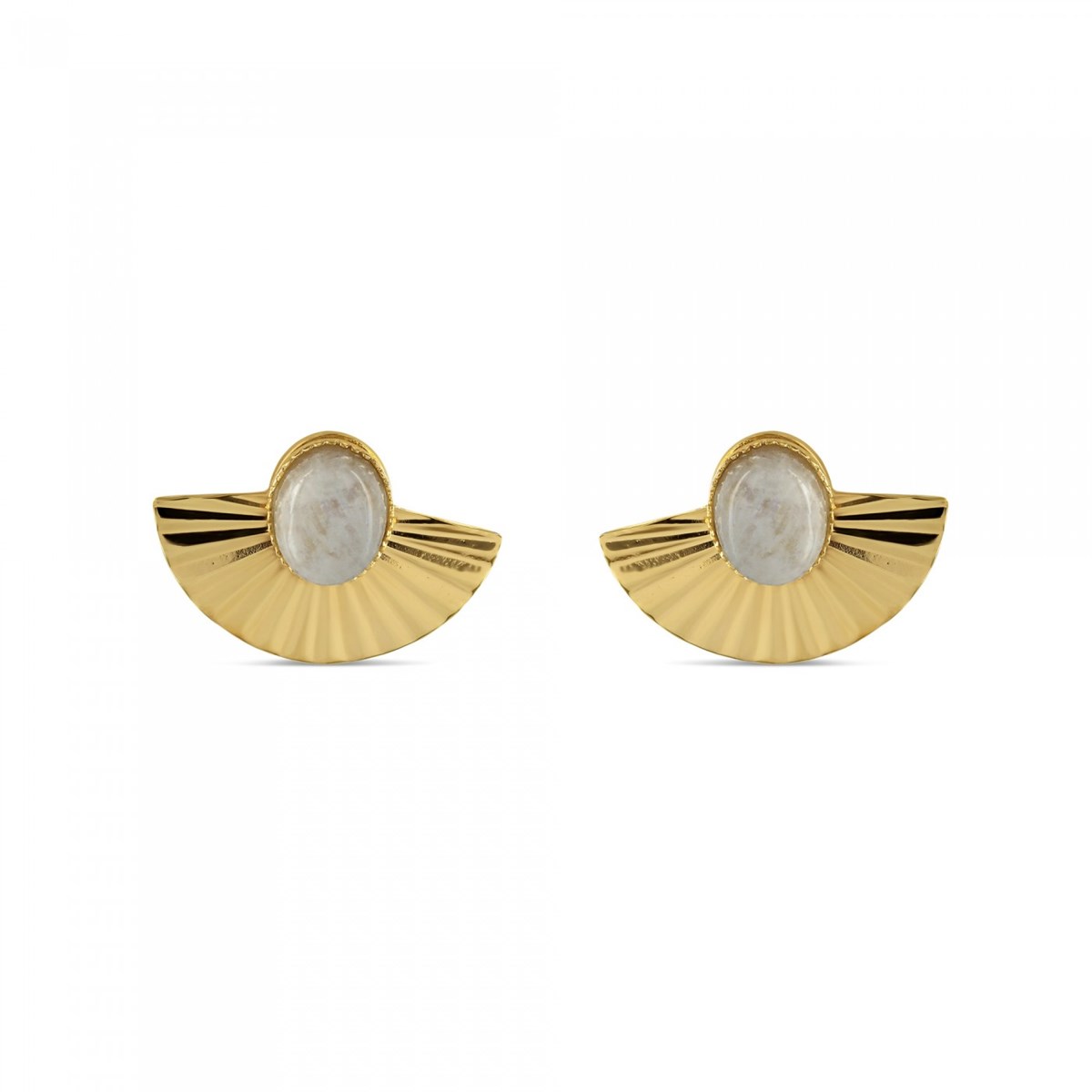 Boucles d'oreilles Théma Capsule Plaqué or 18 carats Éventail Pierre de Lune - vue V2