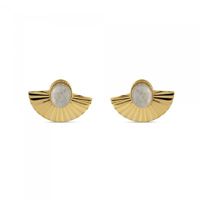 Boucles d'oreilles Théma Capsule Plaqué or 18 carats Éventail Pierre de Lune - vue V2