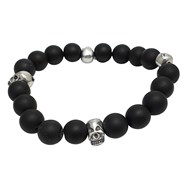 Bracelet Tête De Mort Et Perles Noires Homme