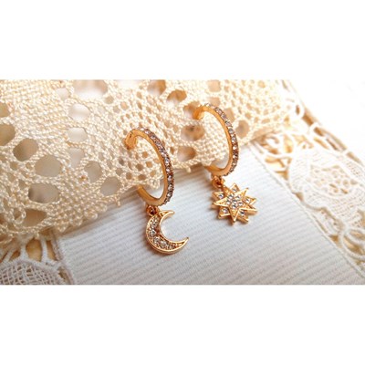 Créoles strass dissociées ETOILE POLAIRE LUNE - vue V2