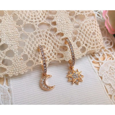 Créoles strass dissociées ETOILE POLAIRE LUNE - vue V4