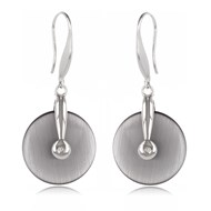 Boucles d'Oreille Arg.925 rhodié crochet disque oeil de chat gris