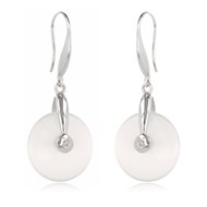 Boucles d'Oreille Arg.925 rhodié crochet disque oeil de chat couleur pierre de lune