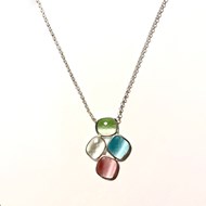 Collier Arg.925 pierre oeil de chat  multicolore pastel
